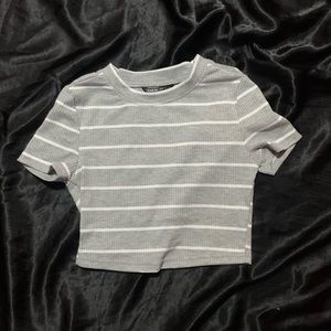 Grey and White Striped Crop Tee